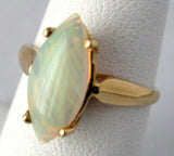 Opal Ring 14k Gold Genuine White Opal Marquise 6 3/4 Cut 1970s October Birthstone