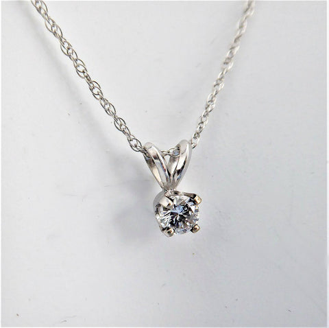 Necklace Solitare Diamond One Fifth Ct Genuine Diamond 14kt Gold Rope Chain