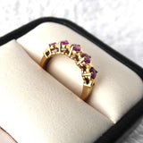 Pink Natural Ruby Ring 10kt Gold 5 Genuine Rubies 1970s Ruby Band Kisses