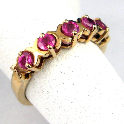 Pink Natural Ruby Ring 10kt Gold 5 Genuine Rubies 1970s Ruby Band Kisses