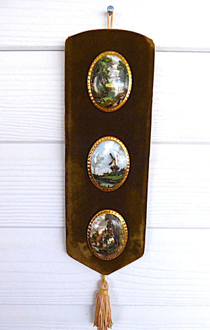 English Bone China And Velvet Wall Plaque Turner Landscapes 3 Oval Tiles Countess 1970s