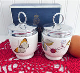 Boxed Egg Coddler Pair Royal Worcester Strawberry Fair Single 1970 Butterflies Berries