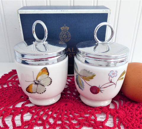 Boxed Egg Coddler Pair Royal Worcester Strawberry Fair Single 1970 Butterflies Berries