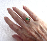 Emerald And Diamond Ring Genuine Oval 1.5 Carat Emerald 6 Diamonds 10k Gold 1970s