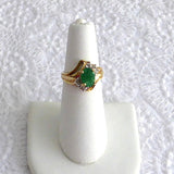 Emerald And Diamond Ring Genuine Oval 1.5 Carat Emerald 6 Diamonds 10k Gold 1970s