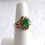 Emerald And Diamond Ring Genuine Oval 1.5 Carat Emerald 6 Diamonds 10k Gold 1970s