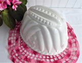 English White Ironstone Pudding Mold Flowers Peas Ceramic 1970s Dessert Baking Decor