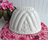 English White Ironstone Pudding Mold Flowers Peas Ceramic 1970s Dessert Baking Decor