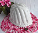 English White Ironstone Pudding Mold Flowers Peas Ceramic 1970s Dessert Baking Decor