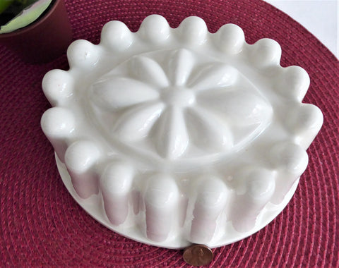 White Ironstone Pudding Mold Glaze Ceramic 1970s England Dessert Baking Decor