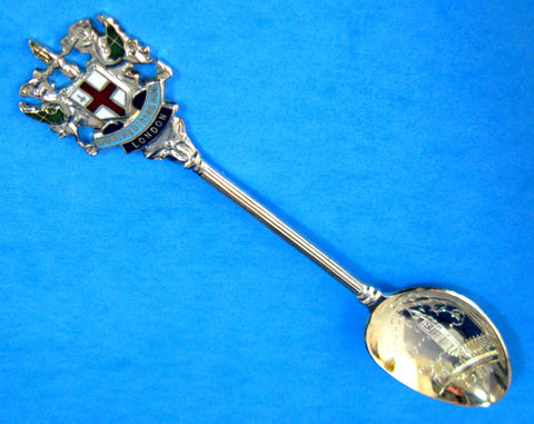 Souvenir Spoon London Enamel Crest Finial Engraved Bowl 1970s Silver Plate