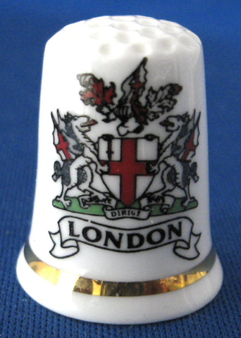 London Souvenir Thimble English Shield Bone China 1970s Sewing Thimble