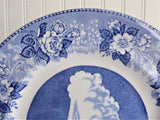 Old Faithful Geyser Yellowstone Blue Transferware Plate Meakin Jonroth 1970s 100 Years