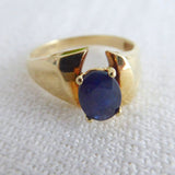 Natural Sapphire Ring 14kt Gold Oval Blue 1 Carat Solitare 1970s Flare Mount