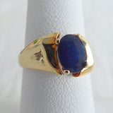 Natural Sapphire Ring 14kt Gold Oval Blue 1 Carat Solitare 1970s Flare Mount