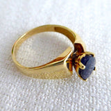 Natural Sapphire Ring 14kt Gold Oval Blue 1 Carat Solitare 1970s Flare Mount