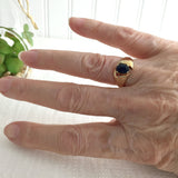 Natural Sapphire Ring 14kt Gold Oval Blue 1 Carat Solitare 1970s Flare Mount