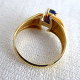 Natural Sapphire Ring 14kt Gold Oval Blue 1 Carat Solitare 1970s Flare Mount