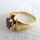Natural Sapphire Ring 14kt Gold Oval Blue 1 Carat Solitare 1970s Flare Mount