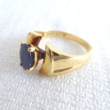 Natural Sapphire Ring 14kt Gold Oval Blue 1 Carat Solitare 1970s Flare Mount