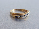 Ring Sapphire Faux Diamond Crossover 1970s English 9Ct Gold Half Eternity Wedding