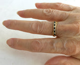 Ring Sapphire Faux Diamond Crossover 1970s English 9Ct Gold Half Eternity Wedding