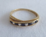 Ring Sapphire Faux Diamond Crossover 1970s English 9Ct Gold Half Eternity Wedding