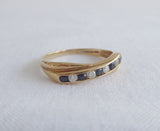 Ring Sapphire Faux Diamond Crossover 1970s English 9Ct Gold Half Eternity Wedding