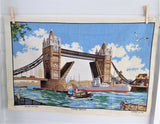 Tower Bridge London Tea Towel 1970s English Landmark Irish Linen Dish Towel