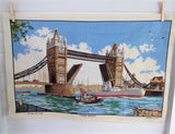 Tower Bridge London Tea Towel 1970s English Landmark Irish Linen Dish Towel