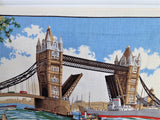 Tower Bridge London Tea Towel 1970s English Landmark Irish Linen Dish Towel