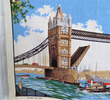 Tower Bridge London Tea Towel 1970s English Landmark Irish Linen Dish Towel