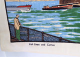 Tower Bridge London Tea Towel 1970s English Landmark Irish Linen Dish Towel