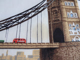 Tower Bridge London Tea Towel 1970s English Landmark Irish Linen Dish Towel