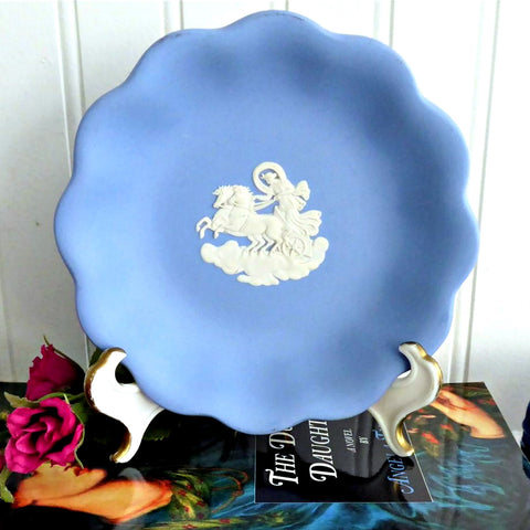 Wedgwood Blue Jasperware Bowl 1970s Blue White Aurora And Chariot Of Dawn 5.5 In