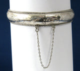 Sterling Silver Bangle Bracelet Handmade Hinged Hand Engraved 1950s Continental