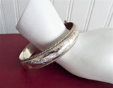 Sterling Silver Bangle Bracelet Handmade Hinged Hand Engraved 1950s Continental