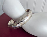 Sterling Silver Bangle Bracelet Handmade Hinged Hand Engraved 1950s Continental