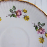 Pink And Yellow Roses Cup And Saucer Elizabethan England 1970s Bone China