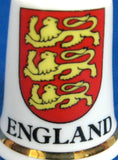England Thimble 3 Lions English Bone China Shield 1970s Sewing Thimble Souvenir