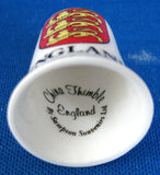 England Thimble 3 Lions English Bone China Shield 1970s Sewing Thimble Souvenir