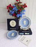 Queen Elizabeth II Silver Wedding Dish Pair 1972 Wedgwood Dark Blue Jasper Boxed