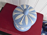 Wedgwood Blue Jasperware Cylinder Box Tea Caddy 1972 Blue On White Sacrifice Figures