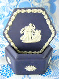 Wedgwood Jasperware Lidded Box 1973 Cupid Asleep Dark Blue Hexagon