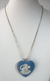 Wedgwood Cupid Blue Jasper Heart Pendant Necklace Convertible Pin 1974 Silver Chain