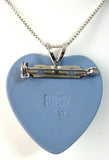Wedgwood Cupid Blue Jasper Heart Pendant Necklace Convertible Pin 1974 Silver Chain