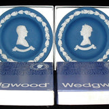 Wedgwood Dish Pair Queen Elizabeth II Philip Jasperware Silver Jubilee 1977 Royal Blue Boxed