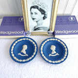 Wedgwood Dish Pair Queen Elizabeth II Philip Jasperware Silver Jubilee 1977 Royal Blue Boxed