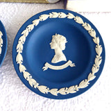 Wedgwood Dish Pair Queen Elizabeth II Philip Jasperware Silver Jubilee 1977 Royal Blue Boxed