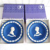 Wedgwood Dish Pair Queen Elizabeth II Philip Jasperware Silver Jubilee 1977 Royal Blue Boxed